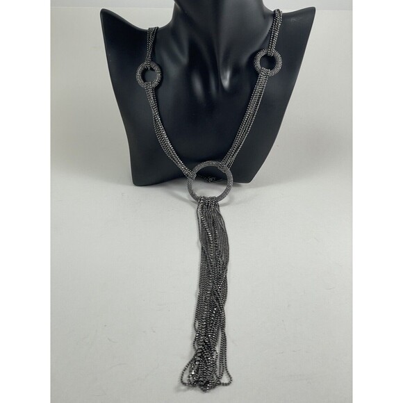 Joan Rivers Multichain And Circles 29 inch Necklace Rhinestone Dark Silver Tone - Picture 10 of 16